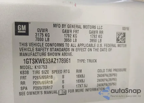 2010 GMC Sierra 1500 Slt from USA, damaged, VIN 1GTSKWE33AZ178961